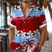 voordelige Tropische planten-Voor heren Tropische bloemen Palmboom Overhemd Hawaiiaans overhemd Aloha-shirt Korte mouw Overhemd Strijkijzer Vakantie Hawaii Resortstijl Buiten Vakantie Strand Rood Blauw Groen S M L