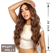 economico Parrucche trendy sintetiche-lunga parrucca ondulata marrone ombre per le donne parrucca da 26 pollici con parte centrale marrone chiaro parrucche in fibra sintetica resistente al calore dall&#039;aspetto naturale parrucca riccia