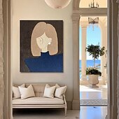 voordelige Schilderijen van mensen-handgeschilderde abstracte mode meisje canvas schilderij abstracte pattyle meisje schilderij voor woonkamer olieverf moderne muur kunst grote abstracte minimalistische bohemien portret schilderij muur