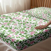 cheap Sheets &amp; Pillowcase-Floral Spring Fitted Sheet Set Ultra Soft Breathable 100% Cotton Silky Bed Sheets Deep Pocket Bedding Sheets 3 Piece Queen King Size