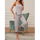 economico Pigiami da donna-pigiama da donna set colore puro comfort casa quotidiano letto traspirante cinturino top pantaloni estate casa abiti