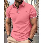cheap Men&#039;s Classic Polo-Men&#039;s Golf Shirt Golf Polo Work Casual Lapel Short Sleeve Basic Modern Color Block Patchwork Button Spring &amp; Summer Regular Fit Wine Lake Blue Black White Pink Navy Blue Golf Shirt