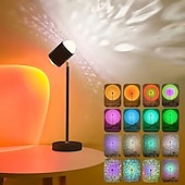 economico Lampada proiettore tramonto-lampada da notte a led con effetto increspatura dell&#039;acqua, atmosfera rgb con telecomando, proiezione arcobaleno al tramonto per soggiorno, camera da letto, comodino, doppia testa, lampada da tavolo moderna 1 pz