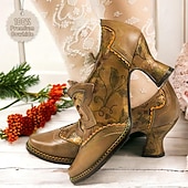 cheap Victorian &amp; Edwardian-Women's Heels Pumps Handmade Shoes Vintage Shoes Wedding Party Floral Kitten Heel Round Toe Elegant Vintage Premium Leather Lace-up Brown