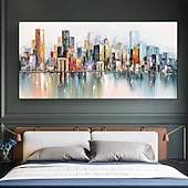 cheap Landscape Paintings-Handmade Oil Painting Canvas Wall Art Decoration Abstract City Architecture Streetscape Landscape for Home Decor Rolled Frameless Unstretched Painting
