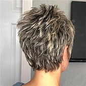 abordables peluca vieja-Peluca corta dorada de lino degradado informal, pelucas sintéticas de aspecto natural para damas, peluca de pelo cosplay diaria