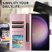 Χαμηλού Κόστους Samsung Θήκη-τηλέφωνο tok Για Samsung Galaxy S24 S23 S22 S21 Ultra Plus A54 A34 A14 Σημείωση 20 10 S25 Ultra Θήκη κάρτας πορτοφολιού με λουράκι καρπού Σταντ ποδηλάτου Υποδοχή κάρτας Ρετρό TPU PU δέρμα