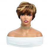 economico Parrucche di capelli veri senza cuffia-highlight 4/27 ombre pixie parrucche dei capelli umani diritto brasiliano nessuna parrucche anteriori in pizzo capelli umani parrucche caschetto corto per donne nere capelli umani veri colorati ombre