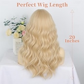 economico Parrucche trendy sintetiche-parrucche bionde per le donne parrucca bionda con frangia parrucche ricce ondulate lunghe parrucca in fibra sintetica resistente al calore dall&#039;aspetto naturale per l&#039;uso quotidiano nelle feste
