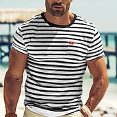 cheap Basic T shirts-Men&#039;s T Shirt Tee Top Short Sleeves Crew Neck Summer Striped Fashion Designer Basic Front Pocket Vacation Street Going out Black Red Navy Blue Top Tee for Men