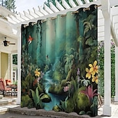 preiswerte Wasserdichte Vorhänge-Wasserdichter Outdoor Vorhang Außenvorhang für Privatsphäre, Außenjalousien, verschiebbare Terrassenvorhangvorhänge, Pergolavorhänge mit Öse, 3D-Waldlandschaft für Pavillon, Balkon, Veranda, Party