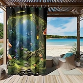 preiswerte Wasserdichte Vorhänge-Wasserdichter Outdoor Vorhang Außenvorhang für Privatsphäre, Außenjalousien, verschiebbare Terrassenvorhangvorhänge, Pergolavorhänge mit Ösen, Pilzwald für Pavillon, Balkon, Veranda, Party