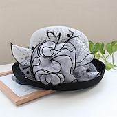 cheap Fascinators-Fascinators Hats Headwear Polyester Bucket Hat Straw Hat Sun Hat Casual Holiday Elegant Vintage With Feather Bows Headpiece Headwear