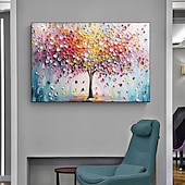 preiswerte Baumölgemälde-Handgemaltes buntes Baum-des-Lebens-Ölgemälde auf Leinwand, abstraktes Landschaftsbild, Kunstwerk, Messergemälde für Wohnzimmer, Schlafzimmer, Wanddekoration, ungerahmt