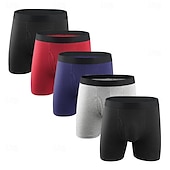 cheap Men&#039;s Boxers Underwear-Multi Packs 5pcs Men&#039;s Black+Gray+Blue+Wine Underwear Shorts Biker Shorts Elastic Waist Plain Outdoor Daily 95% Cotton All Seasons