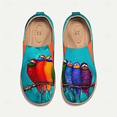 cheap Women&#039;s Sneakers-Women&#039;s Sneakers Flats Slip-Ons Print Shoes Slip-on Sneakers Daily Travel Bird Painting Flat Heel Vacation Casual Comfort Canvas Loafer Light Red Blue Green