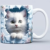 billiga Muggar och koppar-3d kattungar hål i en väggmugg, 3d vit kattmugg 3d nyhet kattmuggar kattälskare kaffemugg kattklubbkopp vit keramisk mugg presenter för män kvinnor