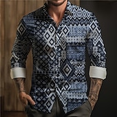 economico Modello etnico-Per uomo Azteca Geometrica Tribale Camicia con bottoni Camicie stampate Manica lunga Boho Da mare Strada Corsa di cavalli Primavera estate Collo ripiegabile Stampa Bottone giù Rosa Rosso Blu marino