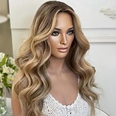 cheap Human Hair Lace Front Wigs-Unprocessed Virgin Hair 13x4 Lace Front Wig Layered Haircut Brazilian Hair Wavy Blonde Wig 130% 150% Density Highlighted / Balayage Hair Natural Hairline  Pre-Plucked For Women Long Human