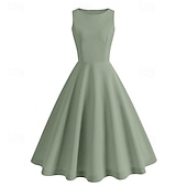 abordables Robes-Rétro Vintage Années 1950 Midi Robe Robe Trapèze Robe trapèze Couleur Unie Femmes Mascarade Halloween Mascarade Date Adulte Robe Robes de soirée