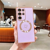 economico Cover Samsung-telefono Custodia Per Samsung Galaxy S24 S23 S22 S21 Ultra Plus S25 Ultra Per retro Supporta la ricarica wireless Resistente agli urti Con cuori TPU Placcatura
