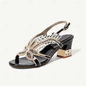 preiswerte Lässig-Damen Hochzeit Schuhe Sandalen Party Strass Runde Zehe Elegant Vintage Mikrobielles Leder Knöchelriemen Schwarz Rote Purpur