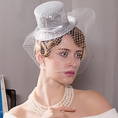 billige Partyhatter-pannebånd hatter hodeplagg tyll nonwoven bowler / cloche lue tallerken hatt topp hatt bryllup teselskap elegant britisk med ansiktsslør hodeplagg hodeplagg