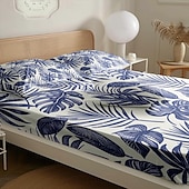 cheap Sheets &amp; Pillowcase-Leaves Spring Pattern Fitted Sheet Set 100% Cotton Ultra Soft Breathable Silky Bed Sheets Deep Pocket Bedding Sheets 3 Piece Queen King Size