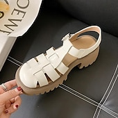 economico Sandali da donna-sandali da pescatore bianchi da donna con suola spessa e cinturino con fibbia, scarpe vintage in similpelle chiuse per l&#039;estate, l&#039;uso quotidiano e gli outfit casual