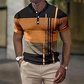 cheap Men&#039;s Color Block Polo-Men&#039;s Plaid Waffle Polo Shirts Golf Shirt Short Sleeve Polo Shirts Collared Shirts Vintage Casual Vacation Wear Formal Wear Festival Wear Buttons 3D Print Light Yellow Light Pink Black-White