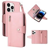Χαμηλού Κόστους iPhone Θήκες-τηλέφωνο tok Για iPhone 16 iPhone 15 Pro Max iPhone 14 13 12 11 Pro Max Mini SE X XR XS Max 8 7 Plus Θήκη κάρτας πορτοφολιού Φερμουάρ με λουράκι καρπού Σταντ ποδηλάτου Ρετρό TPU PU δέρμα
