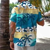 voordelige Tropische planten-Voor heren Tropische bloemen Palmboom Overhemd Hawaiiaans overhemd Aloha-shirt Korte mouw Overhemd Strijkijzer Vakantie Hawaii Resortstijl Buiten Vakantie Strand Rood Blauw Groen S M L