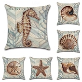 cheap Animal Style-6PCS Marine Life Double Side Cushion Cover 6PC Linen Soft Decorative Square Throw Pillow Cover Cushion Case Pillowcase for Sofa Bedroom Superior Quality Machine Washable