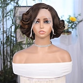 voordelige Synthetische trendy pruiken-korte krullende bob pruiken losse golf zijdeel pruik voor zwarte vrouwen korte body wave bob synthetische pruik