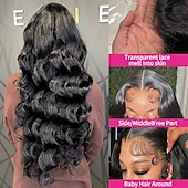 cheap Human Hair Lace Front Wigs-Remy Human Hair 13x4 Lace Front Wig Free Part Brazilian Hair Body Wave Black Wig 150% 180% Density with Baby Hair  Pre-Plucked For wigs for black women Long Human Hair Lace Wig