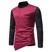 economico camicia da uomo con bottoni-Per uomo Camicia Camicia Estiva Camicia casual Camicia da Spiaggia Camicia con Bottoni Vino Blu Kaki Manica Lunga Blocco di colori Colletto alla coreana Vacanza Ferie Bottonato Abbigliamento