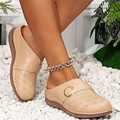 billiga Träskor och tofflor till damer-Dam Tofflor Bohem Plattformsandaler Höjdökande Skor Semester Strand Sommar Spänne Platå Rundtå Elegant bohemliv Semester Imitationsläder Loafers Brun Beige