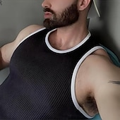 halpa Hihattomat treenipaidat-Miesten Hihaton Aluspaita Hihaton paita Lihaspaita Hihaton Tiukka pyöreä kaula-aukko Kesä Väripalikka Pit Strip Muoti Suunnittelija Lihas ulko- Bile Jumppa Musta Valkoinen Top T-paita miehille