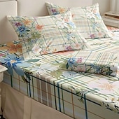 abordables Sábanas y funda de almohada-Juego de sábanas ajustables con patrón de primavera a rayas florales 100% algodón, sábanas sedosas y transpirables ultra suaves, sábanas con bolsillos profundos, tamaño queen king de 3 piezas