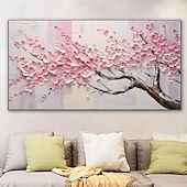 preiswerte Blumen-/Botanische Gemälde-Großes Pflaumenblüten-Ölgemälde, handgemalte rosa Blumen, Leinwand-Wandkunst, dicke Textur, Palettenmesser-Gemälde, Nachttisch-Kunst, Jubiläumsgeschenk, Heimdekoration
