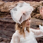 economico Cappelli per feste-fasce cappelli copricapo tulle organza cappello floscio cappello da sole piattino cappello da sposa tea party matrimonio elegante con bowknot copricapo copricapo
