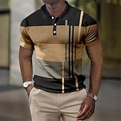 cheap Men&#039;s Color Block Polo-Men&#039;s Plaid Waffle Polo Shirts Golf Shirt Short Sleeve Polo Shirts Collared Shirts Vintage Casual Vacation Wear Formal Wear Festival Wear Buttons 3D Print Light Yellow Light Pink Black-White