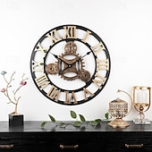 levne Nástěnné ozdoby-dřevěné evropské retro nástěnné hodiny zlaté římské ozubené hodiny dekorativní luxusní klasické quartzové hodiny moderní design pro domácí dekoraci nástěnné hodiny 58 cm