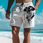 economico Vacanza-Per uomo Teschi Costumi da pirata Pantaloncini Pantaloncini estivi Pantaloncini da spiaggia Vita normale Hawaiano Informale Esterno Per eventi Per uscire A cordoncino Vita elastica Stampa progettista