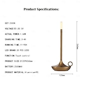 economico Lampade da tavolo-Lampada da tavolo senza fili in alluminio touch a forma di candela con dimmer touch di tipo C ricaricabile lampada da tavolo per interni camera da letto soggiorno decorazione