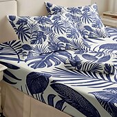 cheap Sheets &amp; Pillowcase-Leaves Spring Pattern Fitted Sheet Set 100% Cotton Ultra Soft Breathable Silky Bed Sheets Deep Pocket Bedding Sheets 3 Piece Queen King Size