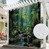preiswerte Wasserdichte Vorhänge-Wasserdichter Outdoor Vorhang Außenvorhang für Privatsphäre, Außenjalousien, verschiebbare Terrassenvorhangvorhänge, Pergolavorhänge mit Öse, 3D-Waldlandschaft für Pavillon, Balkon, Veranda, Party