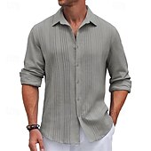 cheap Men&#039;s Button Up Shirts-Men&#039;s Shirt Summer Shirt Casual Shirt Beach Shirt Button Up Shirt Black White Navy Blue Blue khaki Long Sleeve Plain Turndown Vacation Holiday Button-Down Clothing Apparel Polyester Fashion Casual