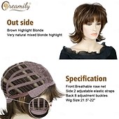 cheap Synthetic Trendy Wigs-Mullet Wig Shaggy Layered Fluffy Brown Mixed Blonde Curly Pixie Cut Wigs with Bangs Synthetic Wolf Cut Wig for Women 70s 80s Rocker Cosplay Halloween Costume Hair Replacement Wigs