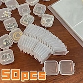 cheap Jewelry &amp; Cosmetic Storage-20/50pcs Mini Plastic Storage Box Square Transparent Portable Container Jewelry Holder Earrings Packaging Display Case Medicine Bin Jewlery Garbage Can Storage Cases Pp Accessories Clear Buds